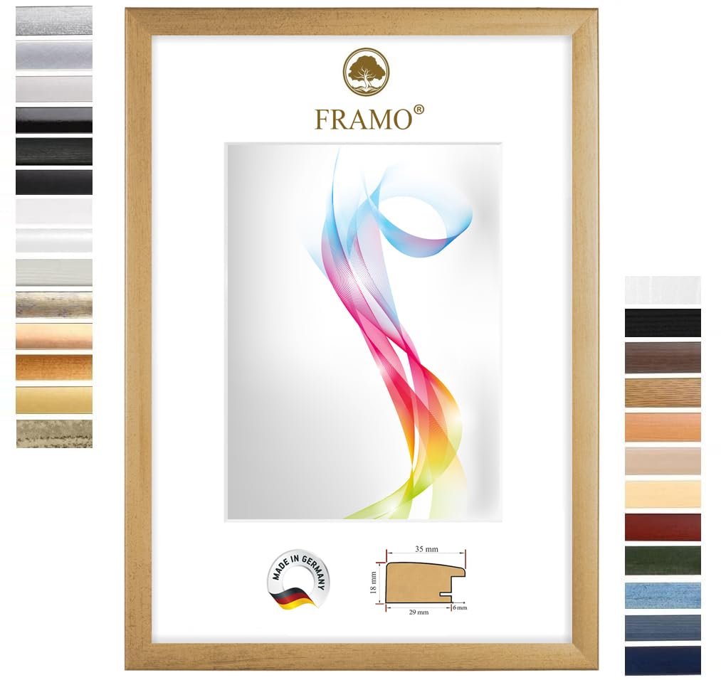 Cornice portafoto in legno FRAMO 80 x 100 cm (dimensione dell'immagine) in oro spazzolato | Dimensioni selezionabili | Cornice per poster | Puzzle | Foto collage | Su misura | Foto quadro su misura