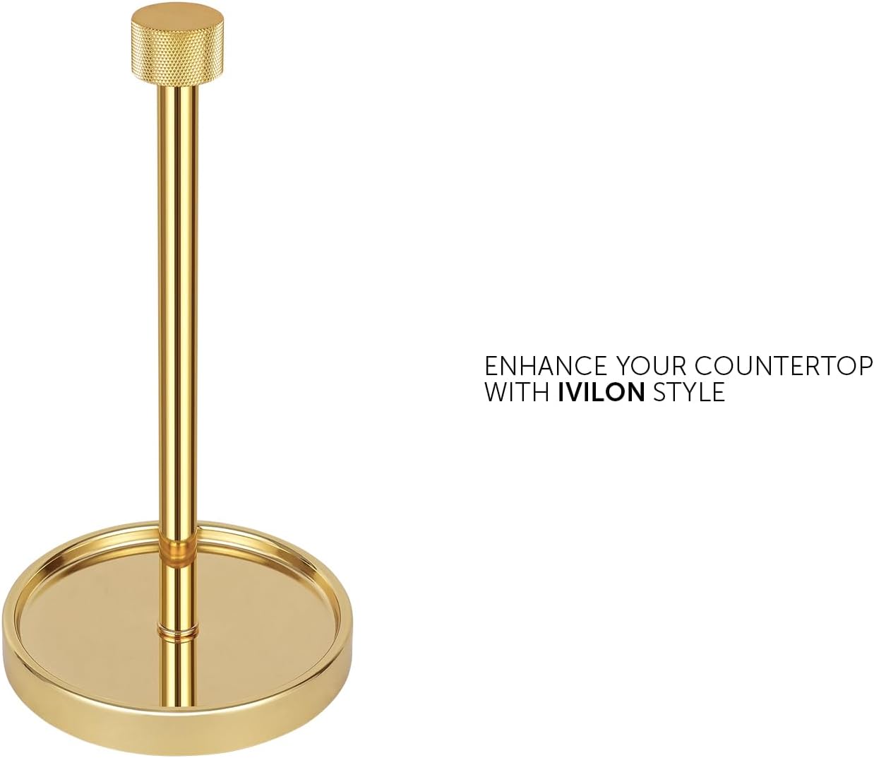 Ivilon Countertop Paper Towel Holder - Modern Knurling End Cap Minimalist Design - Color Gold Polished