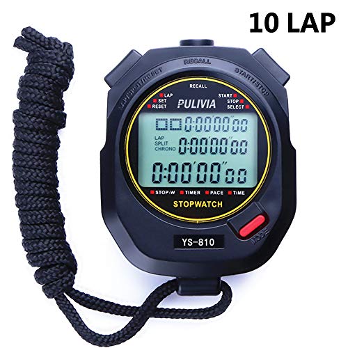 PULIVIA Sports Stopwatch Timer 10 Lap Split Memory Digital Stopwatch, Countdown Timer Pace