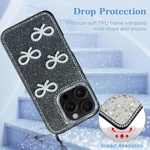 Image of DIZORO Compatible for iPhone 16 Pro Max Cover 6.9, Luxury Diamond Cute with Bow Glitter Bling Case with Full Camera Protection Shockproof PC+TPU Glossy Shiny Back Cover Case for Girls Women (Black)