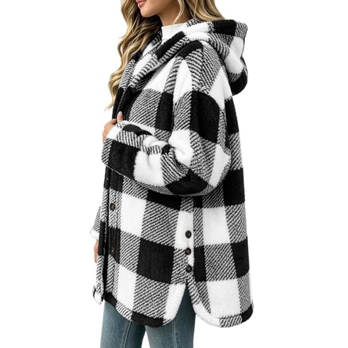AUEZOIC Fleece Jacket for Women Hooded Plaid Sweatshirt Fuzzy Hoodie Jacket - image 8