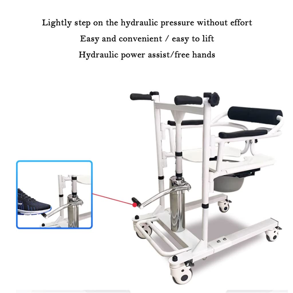 Hydrauliczny podnośnik pacjenta do użytku w domu, przenośny fotel do przenoszenia łóżka na toaletę z dzielonym siedziskiem o 180°, basen i taca na biurko, krzesło prysznicowe łazienkowe dla obłożnie