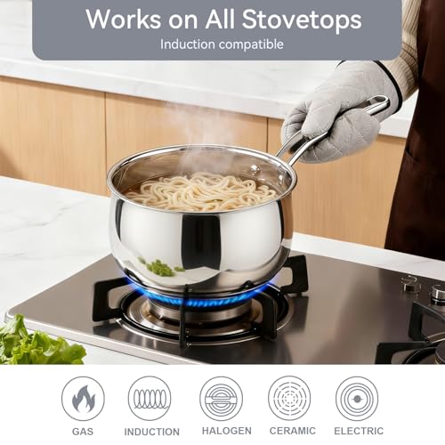 Boryenty 2.5QT Stainless Steel Saucepan with Steamer Basket and Glass Lid, 18/8 Food Grade Small Soup Pot with Steamer Insert, Induction Compatible, Heavy Duty Multi-Purpose Pot for Cooking & Steaming - Thumbnail 7