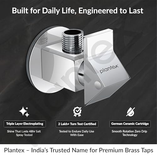 Image of Plantex Pure Brass PRI-305 Angle valve with Teflon tape and Brass Wall Flange for Bathroom /Wash Basin /Washing Machine- [Mirror Chrome]