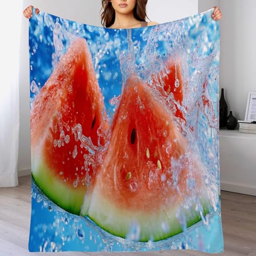 Kuscheldecke Flauschig Sherpa Decke Frische Wassermelone Kinder Fleecedecke Wohndecke Fruchtkunst Warm Sofaüberwurf Decke Sofadecke Couchdecke Tagesdecke für Bett und Sofa 130x150cm