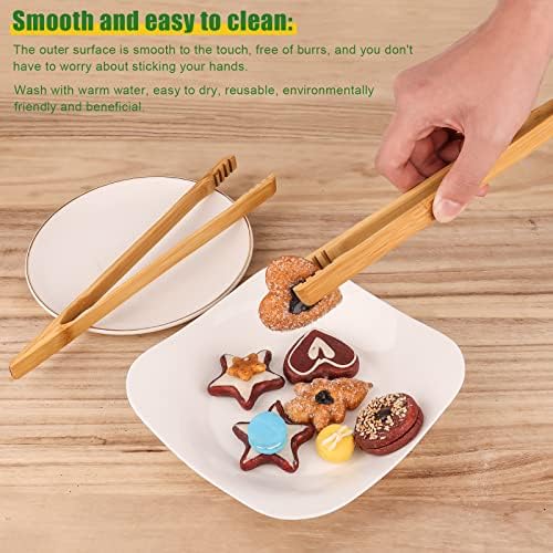 LUTER 2pcs Bamboo Tongs for Cooking Frying Charcuterie Reusable Nonskid Bamboo Toast Tongs Kitchen Utensil for Serving Fried Food Bread Barbecue Grilling Camping (10.2 Inch)