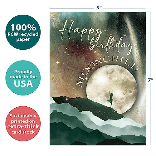 Tree-Free Greetings - Birthday Card - Artful Designs - 1 Card + Matching Envelope - Made in USA - 100% Recycled Paper - 5 x 7 - Moon Child (GO65328) - Thumbnail 4