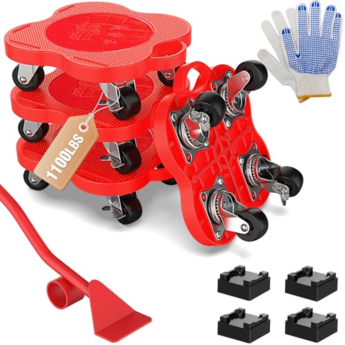 Furniture Dolly Mover with Brake Wheels,Furniture Sliders,Furniture Lift Mover Tool Set for Moving Refrigerator, Sofa, Cabinet, Load Capacity Up to 1100lb