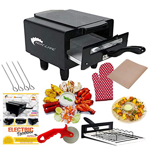 Hot Life Small Electric Tandoor with Pizza Cutter,Recipe Book,Grill & Skewers, Safety Glove,Nonstick Sheet,Aluminium Trey + 3 Year Warranty (Small)