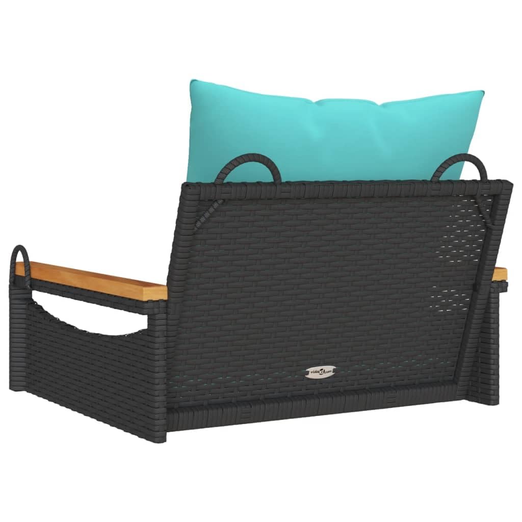 Banco Columpio con Cojines ratán sintético 63x62x40 cm Negro | para Terraza, Patio, Porche o Balcón | Diseño Decorativo| Mueble Exterior Duradero