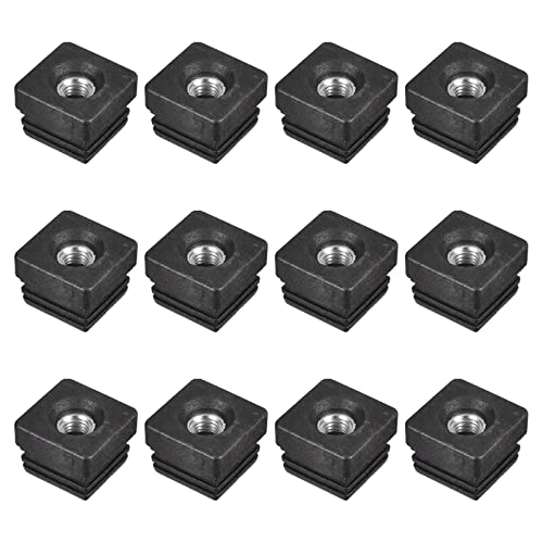 Image of uxcell 12Pcs Inserts for Square Tubes with M10 Thread, for 1.26 inchx1.26 inch OD Square Tube, Square Black Plastic Plug Caster Insert Chair End Caps Furniture Leg Plug