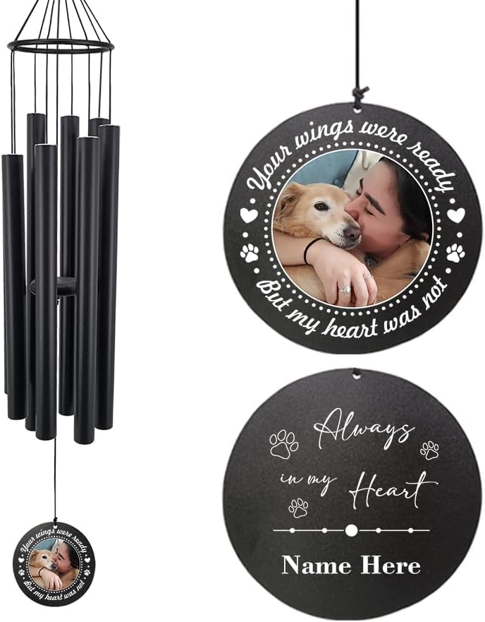 Personalized Dog Memorial Wind Chime 36", Loss of Dog Sympathy Gift- Dog Wind Chimes for Pet Memorial Gifts, Photo Dog Remembrance Gift