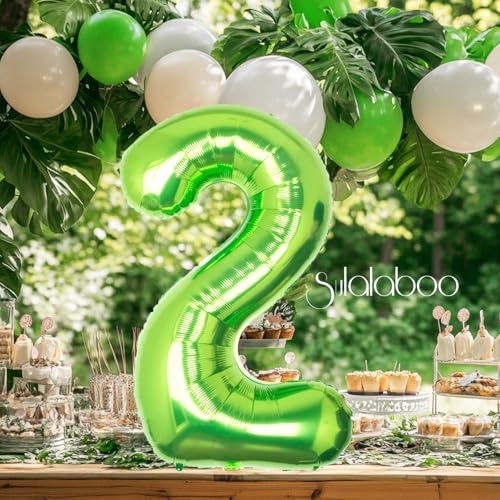 Image of 40 Inch Green Number 2 Balloon Lime Big Large Helium Number 0-9 | Giant Digital 2nd Foil Mylar Party Balloon for Birthday Party Anniversary Graduation Decorations
