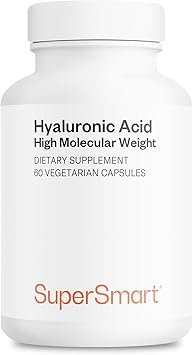 Supersmart Hyaluronic Acid Supplement 300mg per Day Sodium Hyaluronate - High Molecular Weight 1.2 Million Daltons | Non-GMO & Gluten Free - 60 Vegetarian Capsules