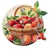 TKBXAEG Butterfly Wall Clock，Basket Apples Fruits Analog Battery Operated 10 Inch，Round Clock Silent，Clock for Home decoration