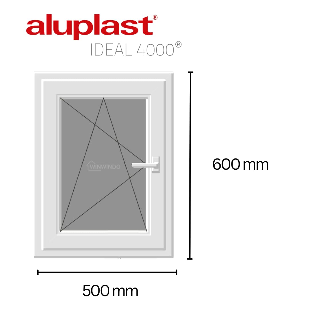 Ventana PVC Reforzada | 500x600 | Oscilobatiente Derecha | Cristal Climalit Mate | Perfil Aluplast | Blanca | No amarillea, Ruido <45db, Aislamiento Térmico | Entrega 24/48h