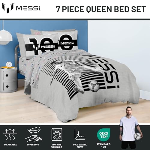Image of Jay Franco Kids Comforter Set Includes Sheets and Pillow Cover - Soft and Cozy Bed Set for Stylish Room Decor, Grey - Messi, 7 Piece Queen