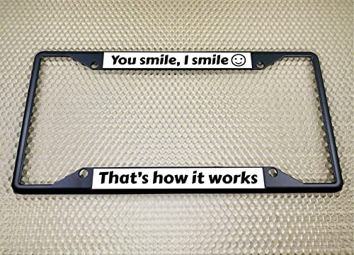 Image of Personalized with Custom Text Design - 4 Hole Black Metal Laser Engraved US Standard Size - Car License Plate Frame with Free caps - White /Black Text (Qty: 1 Frame)