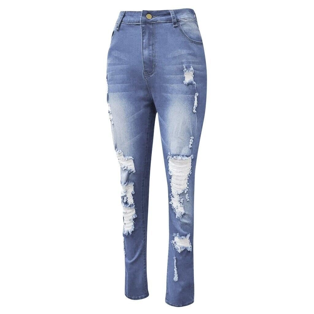 Jeans estivi da donna a vita alta, in mussola, vestibilità slim fit | Comodi pantaloni da donna strappati, vintage, in tessuto elasticizzato, pantaloni da trekking, gamba dritta