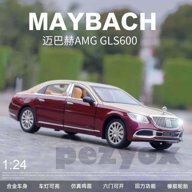 Image of Mercedes Benz Maybach S600 1:24 Big Size Diecast Scale Model Alloy Metal Pull Back Toy car for Kids with Openable Doors & Light, Music Toy Vehicle for Kids (Gold + Maroon)