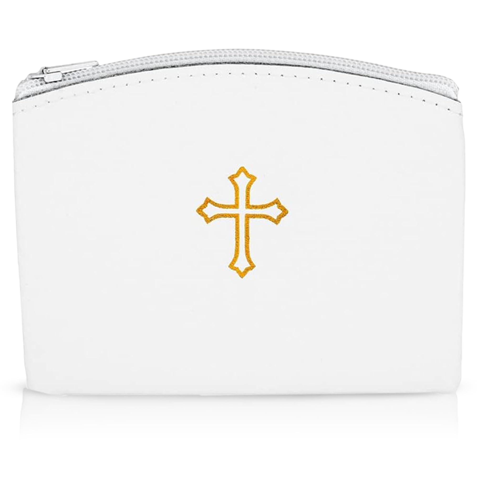 Genuine Leather Rosary Pouch with Zipper and Cross Imprint, White - Perfect Case for Easter, Lent, and Religious Events - Ideal Rosary Holder for Catholic Men and Women to Keep Beads Safe