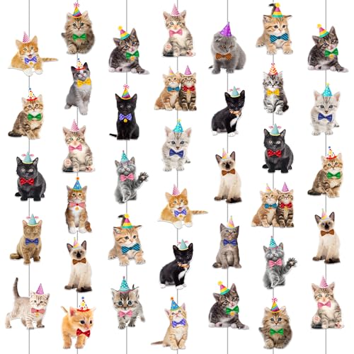 Cat Theme Garlands Kitten Birthday Party Decorations 8PCS Pet Cat Hanging Paper Garland Banners Kitten Ceiling Decor for Kitties Birthday Party Baby Shower Favor Supplies
