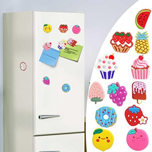 MAX COOK 16Pcs Rubber Fridge Magnets for Kids Cartoon 3D Fruits Dessert Magnetic Toys Toddler Refrigerator Magnets for Kitchen Office Whiteboard Magnets