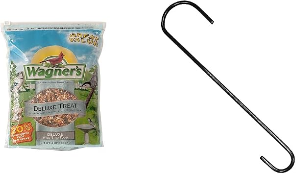 Wagners 62067 Deluxe Treat Blend Wild Bird Food, 4 Pound Pack of 1 & More Birds 12-Inch Extension Steel Hook, Windchimes
