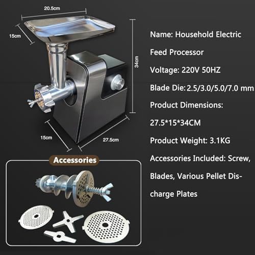 Molinillo eléctrico de pellets para alimentación de mascotas, cuchillas ajustables de acero inoxidable, 220 V, uso doméstico, fabricante de alimentos duradero para aves de corral, peces, pájaros y