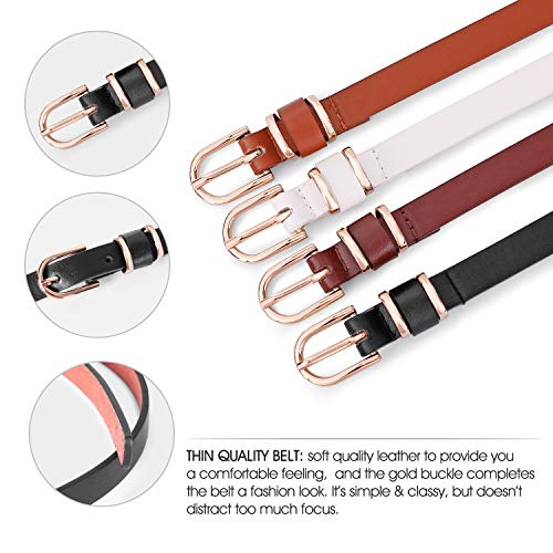 Sansths Set Of 4 Womens Thin Belts Skinny Leather Belt With Gold Alloy Buckle (Black Brown Coffee White, S) ?- #TOP2