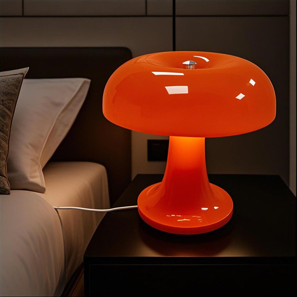 Lampe de Table Champignon LED Avec Câble Interrupteur Lumière Champignon Intérieur Variable Lit de Table Orange Lampe de Nuit Décorative Moderne Mushroom Lamp Prise USB 3 niveaux luminosité Lampe