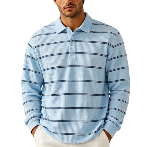 Mens Rugby Shirt Button Collared Henley Waffle Knit Shirt Men - image 1