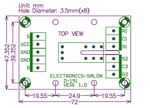 ELECTRONICS-SALON Bistable DPDT 8 Amp Relay Module, DC24V Coil, with DIN Rail Carrier Housing