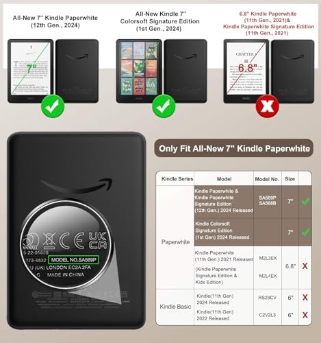 MoKo Case for 7" Kindle Paperwhite 12th Gen 2024, Notebook Black - 1