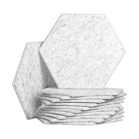 12 Pack Set Hexagon Acoustic Absorption Panel, 12 X 14 X 0.4 Inches Acoustic Soundproofing Insulation Panel Beveled Edge Tiles, Great for Wall Decoration and Acoustic Treatment (12pack, Grey)