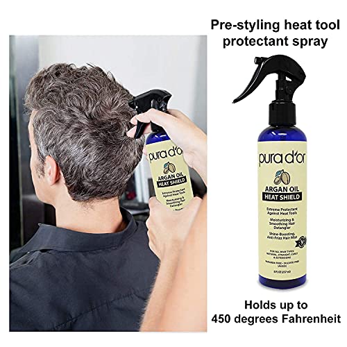 Pura D'or Argan Oil Heat Shield Protectant Spray (8Oz / 237Ml) Infused W/Organic Argan Oil: Protect Up To 450º F From Flat Iron & Hot Blow Dry. Leave-In Conditioner: Define & Shine Dry & Damaged Hair #TOP3