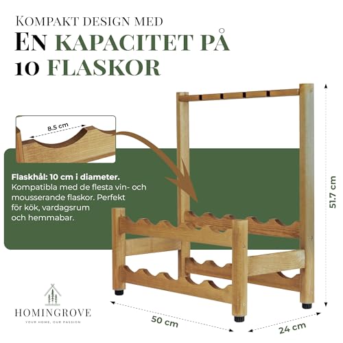 Miniatura 3 de Homingrove Botellero Vino De Madera Fsc 10 Botellas Y 4 Copas Accesorios Para Vino Y Patas Ajustables Garrafeira Compacta Para Cocina, Salón O Bodega Amantes Del Vino