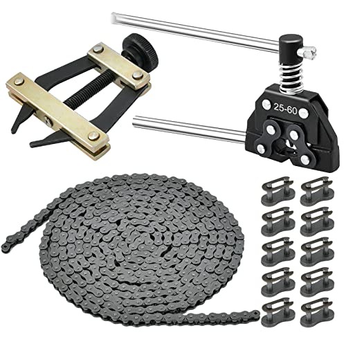 Elesunory 14 Pieces Roller Chain Disassembly Kit, Include 1#25-60 Roller Chain Breaker Cutter, 1 Roller Chain Connecting Puller, 1 Replacement Pin, 1 Roller Chain And 10 Roller Chain Connecting Link #TOP7