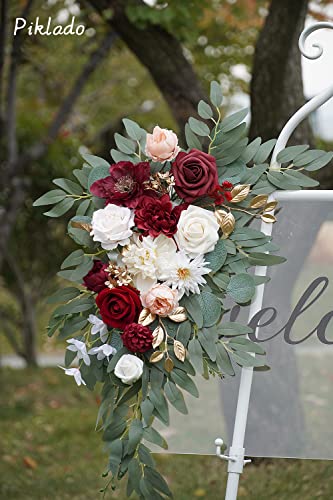 Piklado Faux Flower Swag Set Of 2 For Wedding Welcome Signs Floral Decorations And Wedding Reception Ceremony Signs (Red) #TOP6