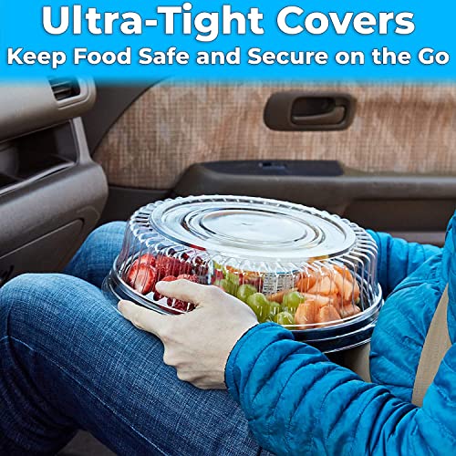 Heavy Duty, Recyclable 12 In. Serving Tray And Lid 5Pk. Large, Black Plastic Party Platters With Clear Lids. Elegant Round Banquet Or Catering Trays For Serving Appetizers, Sandwich And Veggie Plates #TOP4