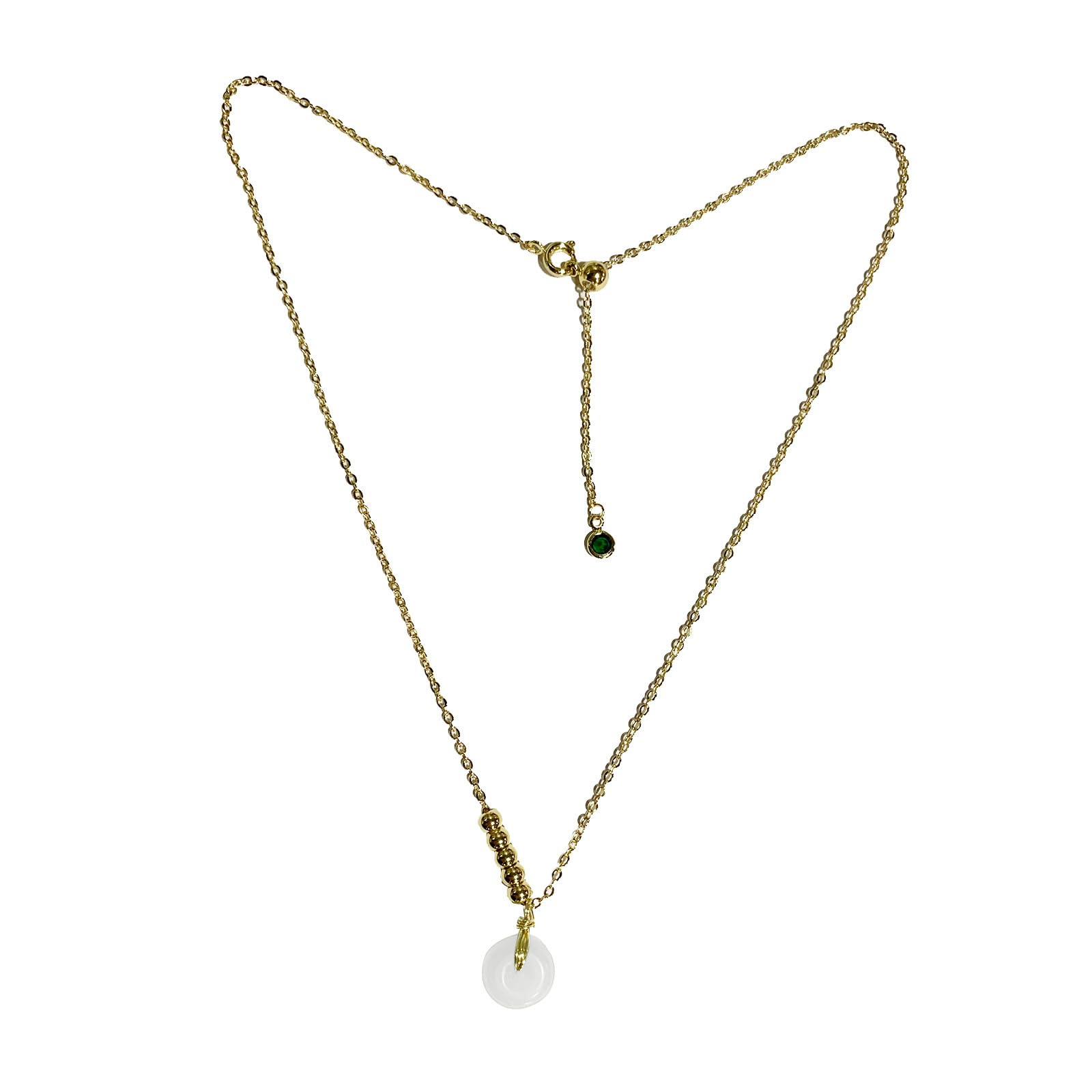 Collier en Jade véritable et pendentif perles de Hetian style Donuts - 4