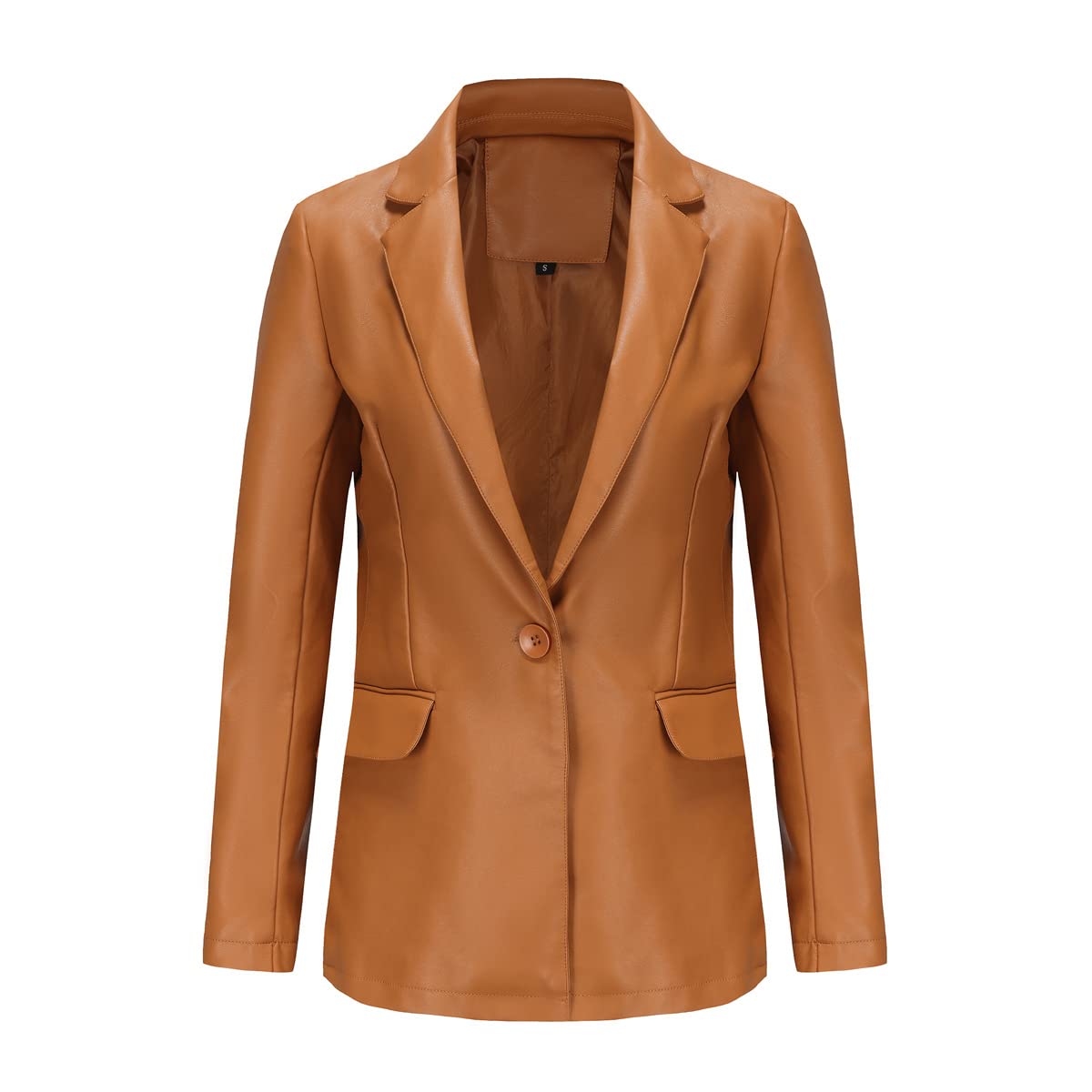 Cappotto da donna a maniche lunghe, abbottonatura monopetto e vestibilità casual, giacca in vera pelle tinta unita per l'uso quotidiano