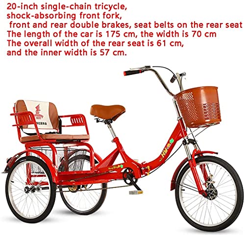 Triciclo para adultos, triciclos para compras y viajes, bicicleta de 3 ruedas para mayores con asiento trasero y canasto grande para compras, frenos duales y horquilla delantera amortiguada miniatura 5