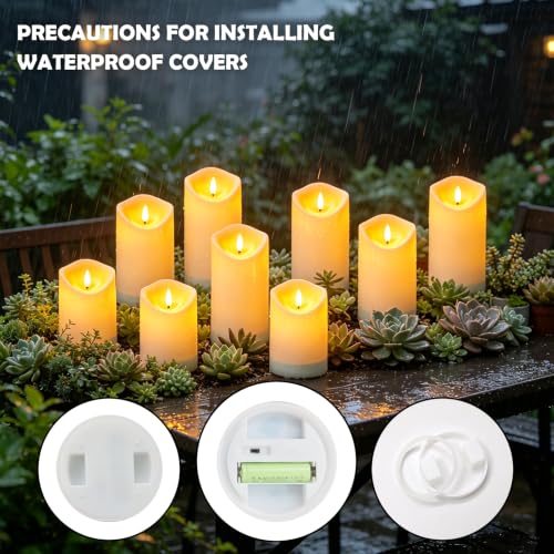 Image of Nimiko Solar Outdoor Waterproof Flameless Candles - 9 Pack Solar & Battery Operated LED Candles, White (D3.25 inch x 4 inch /5 inch /6 inch Assorted Heights) for Garden, Patio, Outdoor Decoration
