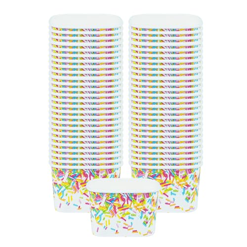 Image of Restaurantware Paper Cups 50 Count 12 Ounce Square Disposable Ice Cream Containers, Leak-Resistant Paper Dessert To Go Cups, Hot And Cold Food, Durable Party Sprinkles Design