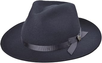 Bigalli Philip Wool Felt Fedora Hat for Women/Men Mid Teardrop Winter Fall Hat Semi-Stiff Snap Brim - Grosgrain Ribbon