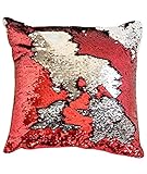 16x16 Mermaid Pillow with Insert Christmas Red with Flip sequin Throw Pillow Mermaid Magic Glitter Reversible Color Changing Gifts For her Decorative Pillow Shams Dorm Room Décor For Sofa Comfy