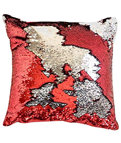 SIRENE Mermaid Pillow Reversible Sequin Pillow That Changes Color - Red Silver