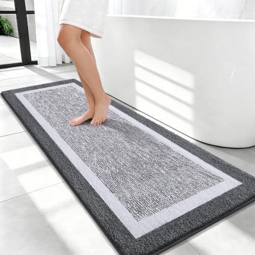 OLANLY Bathroom Runner Rugs 47x20, Long Bath Mats for Bathroom, Dark Grey