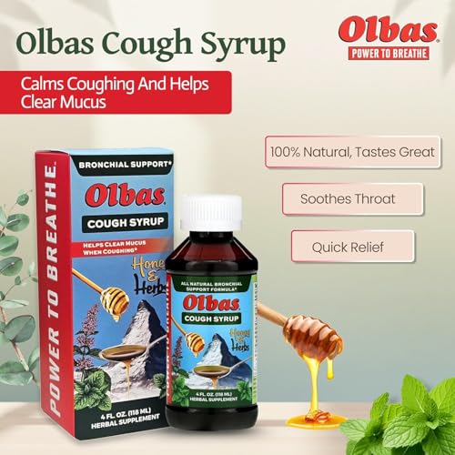 Image of Olbas Syrup Cough Pack of 1 (4 FL. OZ), Soothing Cough suppressant Herbal Honey Formula, Supports Healthy Lung & Bronchitis Relief, Natural Cough Syrup for Kids & Adults